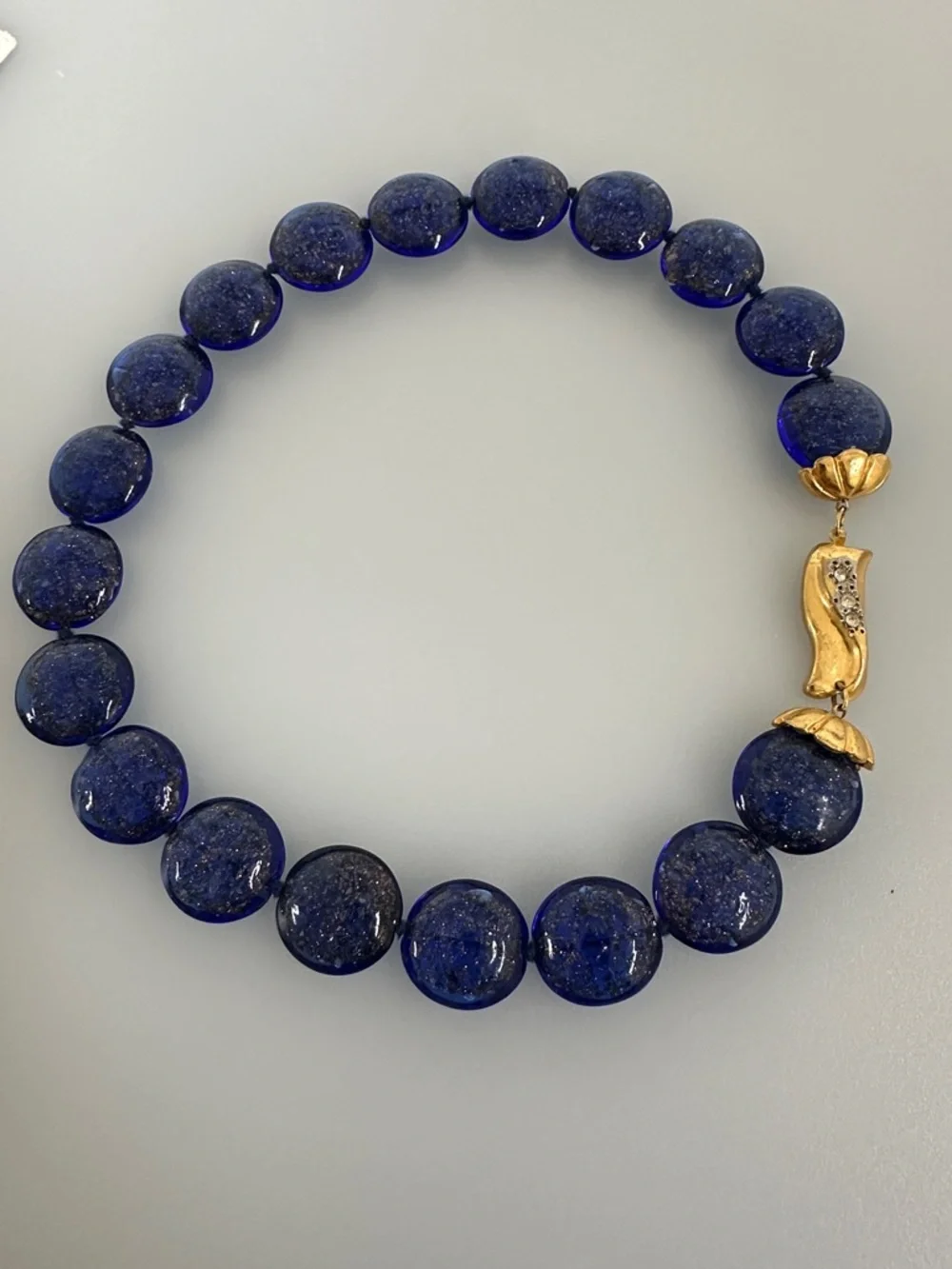 VENEZIA Blue Muranum Bead Necklace with Gold Accent